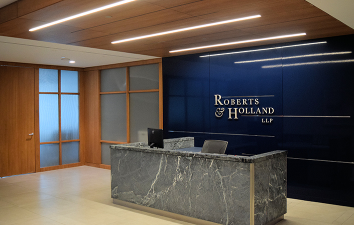 Interior office photo of the Roberts & Holland lobby.
